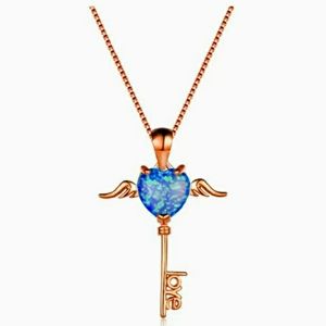 💙Blue Opal Heart Love Is🗝Key Necklace💙